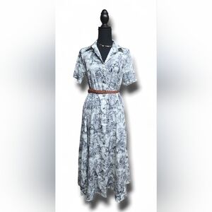 Korean Elegant Black and White Printed Dress